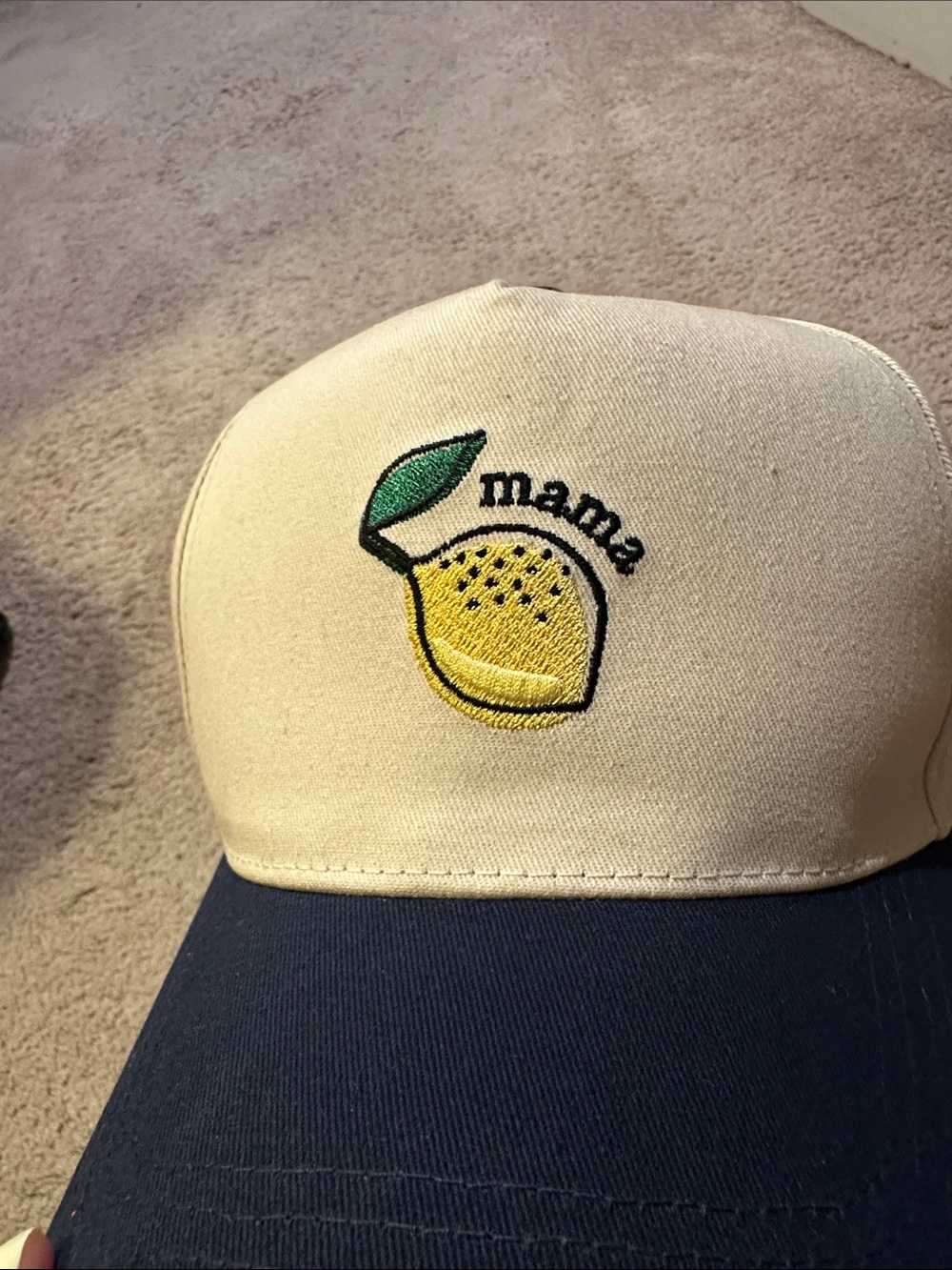 Mommy & Me Cream & Navy Lemon Embroidered Baseball Cap - Worn Once - Picture 2 of 6